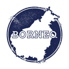 Borneo vector map. Grunge rubber stamp with the name and map of island, vector illustration. Can be used as insignia, logotype, label, sticker or badge. - obrazy, fototapety, plakaty