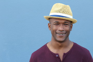 African Man with Fedora hat and copy space 