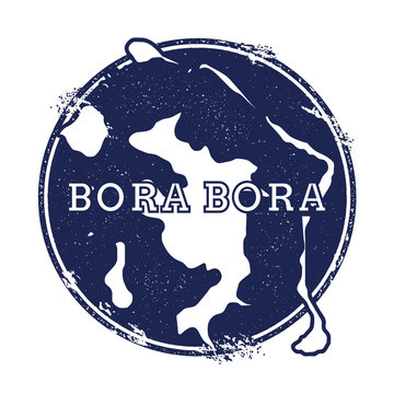 Bora Bora vector map. Grunge rubber stamp with the name and map of island, vector illustration. Can be used as insignia, logotype, label, sticker or badge.