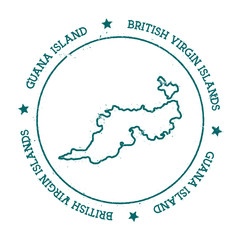 Guana Island vector map. Distressed travel stamp with text wrapped around a circle and stars. Island sticker vector illustration.