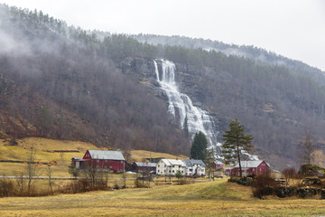 waterfall near the settlement in Norway