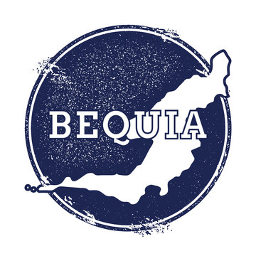 Bequia vector map. Grunge rubber stamp with the name and map of island, vector illustration. Can be used as insignia, logotype, label, sticker or badge.