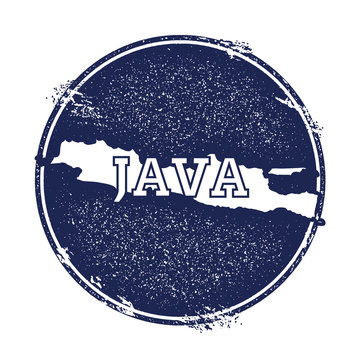 Java vector map. Grunge rubber stamp with the name and map of island, vector illustration. Can be used as insignia, logotype, label, sticker or badge.
