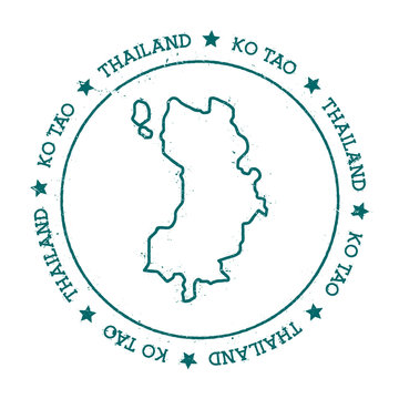 Ko Tao vector map. Distressed travel stamp with text wrapped around a circle and stars. Island sticker vector illustration.