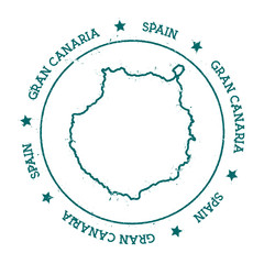 Gran Canaria vector map. Distressed travel stamp with text wrapped around a circle and stars. Island sticker vector illustration.