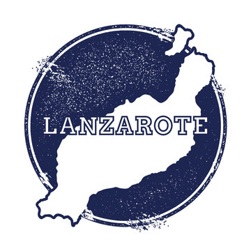 Lanzarote vector map. Grunge rubber stamp with the name and map of island, vector illustration. Can be used as insignia, logotype, label, sticker or badge.