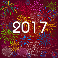 Happy New Year 2017 with fireworks background