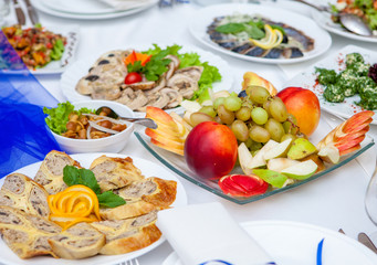 Diverse food on a wedding table