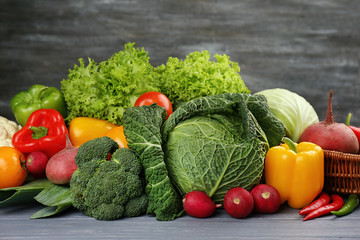 Fresh vegetables on wooden background