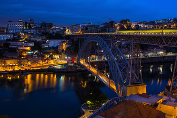 Fototapeta na wymiar Ribeira and Douro river in the Porto old town at night, Portugal.