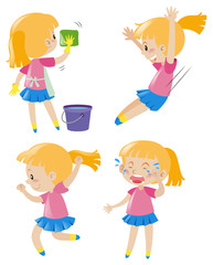 Girl doing four different activities