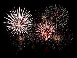 colorful fireworks over dark sky abstract for background. New Year celebration fireworks.