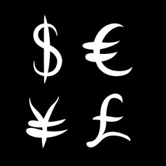 Fototapeta na wymiar Gray set of main currency signs. Volume signs of dollar and euro on white background with shadow. Vector illustration