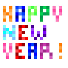 vector pixel art colorful happy new year text isolated on white background