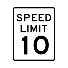 Speed limit 10 traffic light on white background