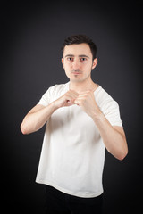 Handsome Man doing different expressions in different sets of clothes: boxe