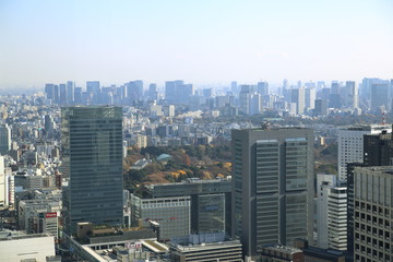 Fototapeta na wymiar view of the modern buildings of the Nishi Shinjuku district in capital of Japan