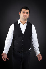 Fototapeta premium Handsome man doing different expressions in different sets of clothes: surprise