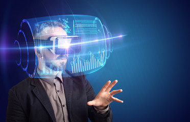 Businessman with virtual reality goggles