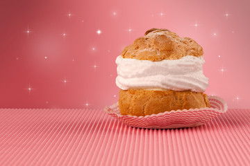 Close up of a delicious colorful baked cake with star background