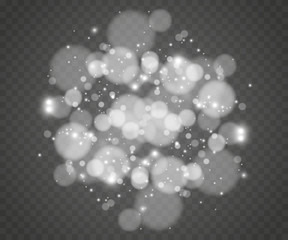 Vector falling snow effect isolated on transparent background with blurred bokeh.