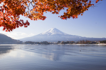 The Fuji mountain with kawaguchiko lake background