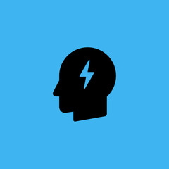 lightning idea in head icon. flat design