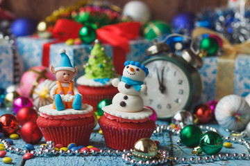 Christmas cupcakes with colored decorations