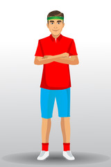 illustration of a young handsome man in sport uniform , with standing position.