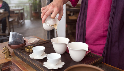 Chinese tea ceremony at tea house in Jiufen, Taiwan