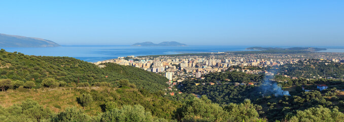 Naklejka premium Morning top view on Vrore town (Albania).