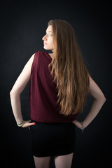 Beautiful woman doing different expressions in different sets of clothes: love