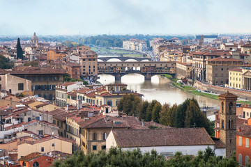 above view city and of ponte vecchio in Florence