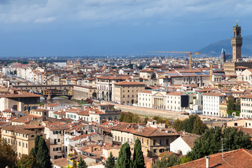 skyline of Florence city with bridge and palace