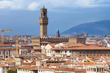 Fototapeta na wymiar cityscape of Florence town with Palazzo Vecchio