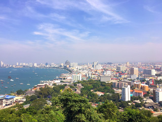 Fototapeta na wymiar Pattaya city viewpoint on the afternoon sun light, Landscape of pattaya city view