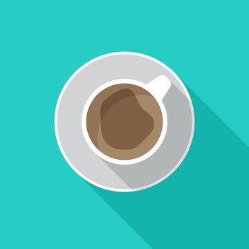 Coffee cup icon with long shadow. Flat design style. Coffee paper cup silhouette. Simple icon. Modern flat icon in stylish colors. Web site page and mobile app design vector element.