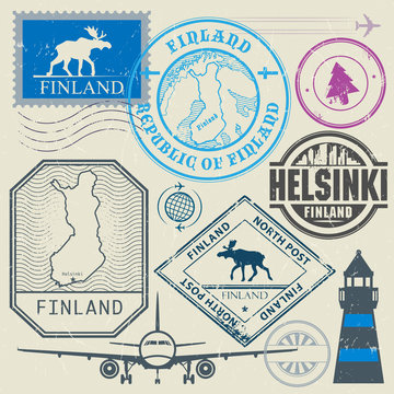 Travel stamps or symbols set, Finland, Helsinki theme