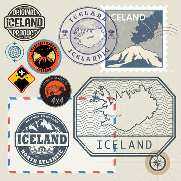 Travel stamps or symbols set, Iceland theme