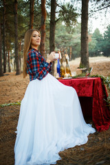 Beautiful morning bride in the forest