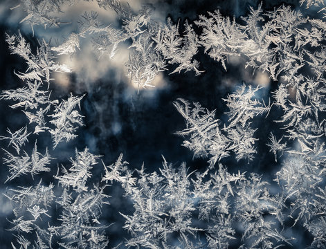 Ice patterns on a frozen night window
