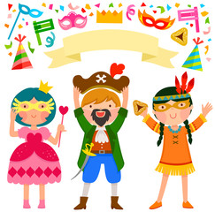 Purim set with children and traditional items