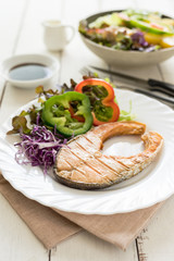 Grilled Teriyaki salmon steak with vegetables