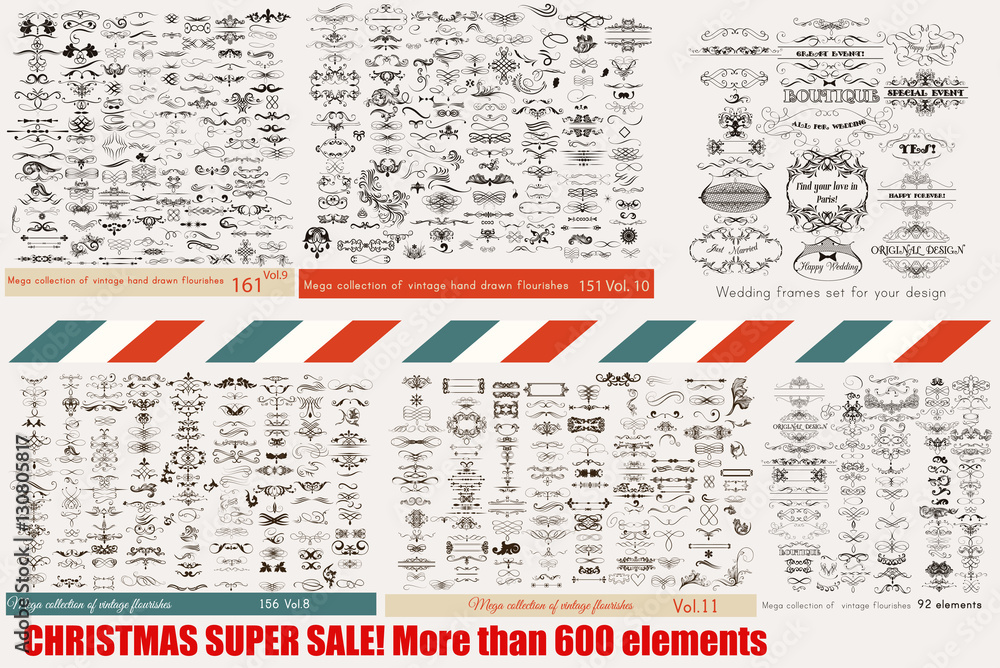 Poster big collection of vector calligraphic elements and page decorat