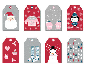 Vector set of Christmas and New Year gift tags, labels or stickers