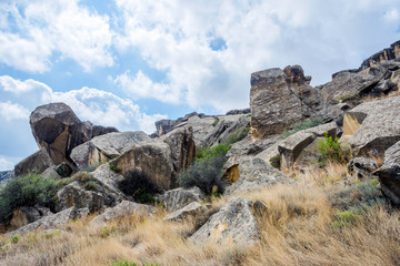 Fototapeta na wymiar Rock in Gobustan, Azerbaijan