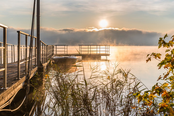 Lake Varese from Biandronno, Italy, starting point for the islet virginia, important site of...
