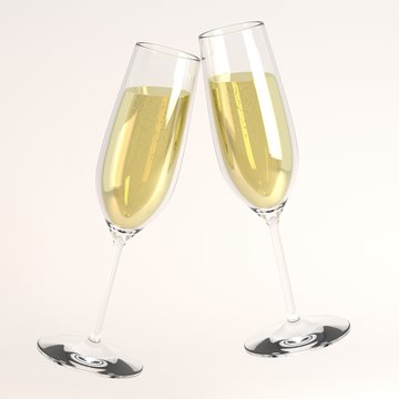 3d render of raising glass of champagne