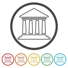 Bank building icon, Court building icons set 