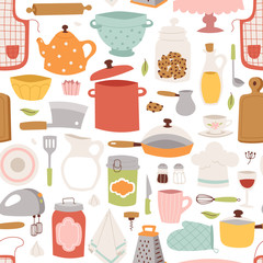 Kitchenware seamless pattern vector.